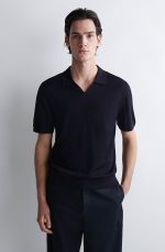 Wool Slim Polo Navy