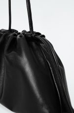 Drawstring Leather Soft Bucket Bag Black - Image 4