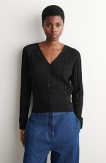 Cotton V-Neck Cardigan Black