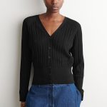 Cotton V-Neck Cardigan Black