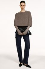 Standard Fit Round-neck Cashmere Cape Cloak Taupe - Image 2