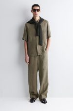 Linen Straight Trousers Khaki