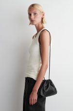 Drawstring Leather Soft Bucket Bag Black - Image 2