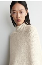 Standard Fit Half-turtleneck Wool Cape Shawl Off-white - Image 3