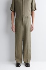 Linen Straight Trousers Khaki - Image 2