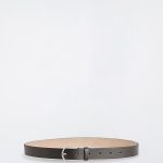Curved Buckle Cow Leather Belt Dark Brown