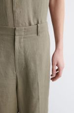 Linen Straight Trousers Khaki - Image 3
