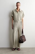 Linen Barrel Trousers Beige