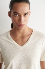 Linen V-Neck T-Shirt White - Image 3