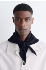 Textured Triangle Scarf In Navy Blue - Image 2