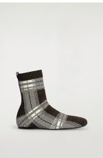Plaid Knitted Sock Boots Burgundy - Image 3
