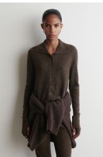 Wool Collared Cardigan Brown