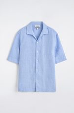 Linen Short-Sleeve Shirt Blue - Image 4