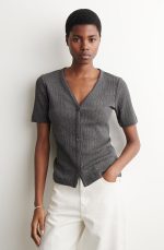 Knitted Short-Sleeve Cardigan Black