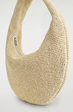 Straw Curved Shoulder Bag Beige - Image 4