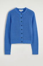 Linen Round-Neck Cardigan Blue - Image 4