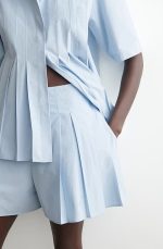 Cotton Pleated Shorts Blue - Image 3