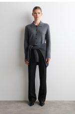 Wool Collared Cardigan Gray - Image 2