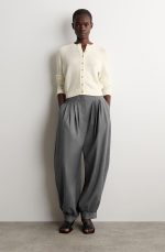 Linen Round-Neck Cardigan Cream - Image 2