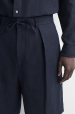 Linen Drawstring Shorts Navy - Image 3