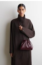 Drawstring Leather Soft Bucket Bag Burgundy - Image 2