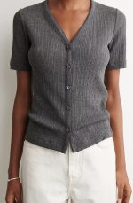 Knitted Short-Sleeve Cardigan Black - Image 3