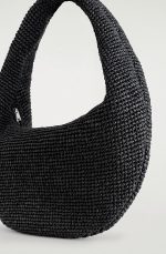 Straw Woven Curved Shoulder Bag Black - Image 4
