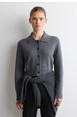 Wool Collared Cardigan Gray