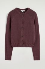 Linen Round-Neck Cardigan Burgundy - Image 4