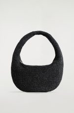 Straw Woven Curved Shoulder Bag Black