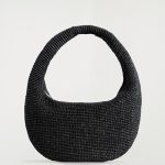 Straw Woven Curved Shoulder Bag Black
