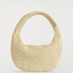 Straw Curved Shoulder Bag Beige