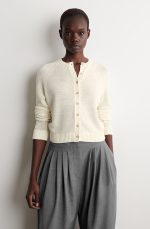 Linen Round-Neck Cardigan Cream