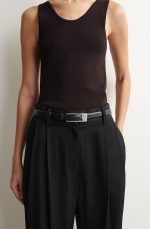 Long Buckle Leather Belt Black - Image 2