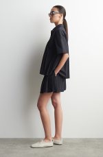 Cotton Pleated Shorts Navy