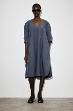 Cotton V-Neck Dress Blue