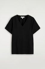 Cotton V-Neck T-Shirt Black - Image 4