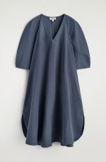 Cotton V-Neck Dress Blue - Image 4