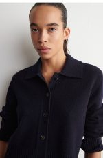 Wool Collared Cardigan Navy - Image 3