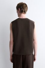 Knitted V-Neck Vest Brown - Image 3