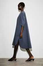 Cotton V-Neck Dress Blue - Image 2