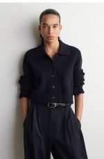 Wool Collared Cardigan Navy