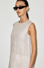 Linen Straight Dress Beige - Image 3