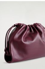 Drawstring Leather Soft Bucket Bag Burgundy - Image 4