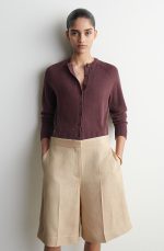 Linen Round-Neck Cardigan Burgundy