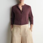 Linen Round-Neck Cardigan Burgundy
