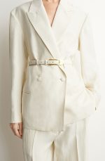 Long Buckle Cow Leather Belt White - Image 2