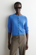 Linen Round-Neck Cardigan Blue