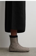 Plaid Knitted Sock Boots In Camel Color - Image 2