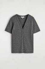 Knitted Short-Sleeve Cardigan Black - Image 4